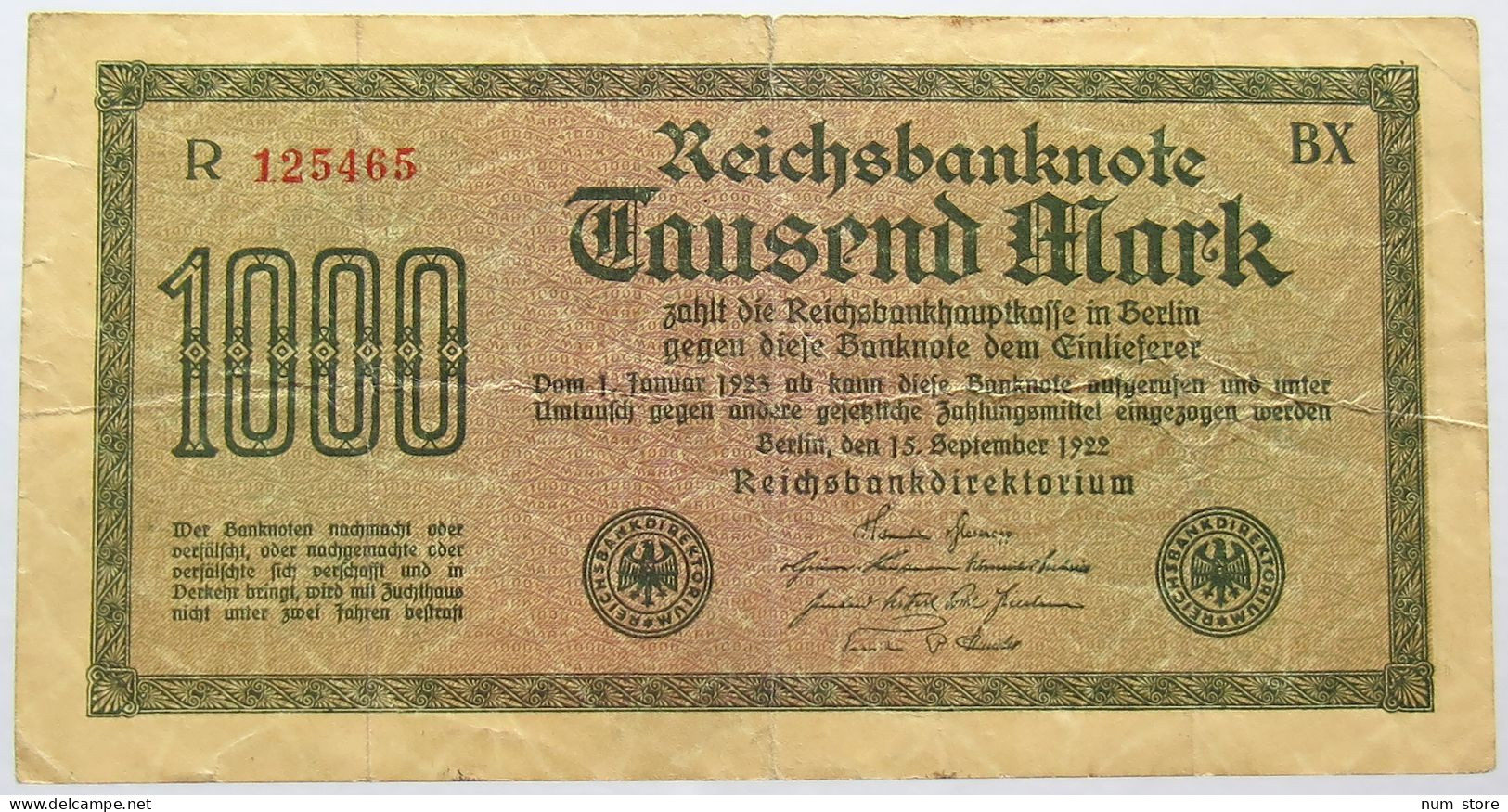 GERMANY 1000 MARK 1922 #alb066 0129 - 1000 Mark