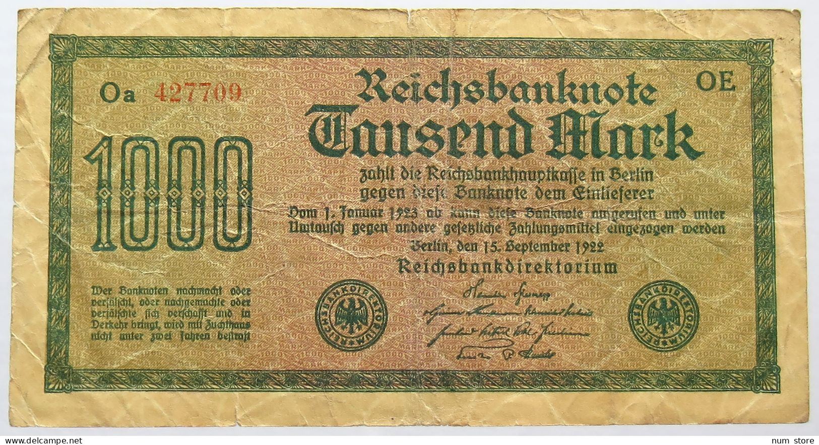 GERMANY 1000 MARK 1922 #alb066 0127 - 1000 Mark