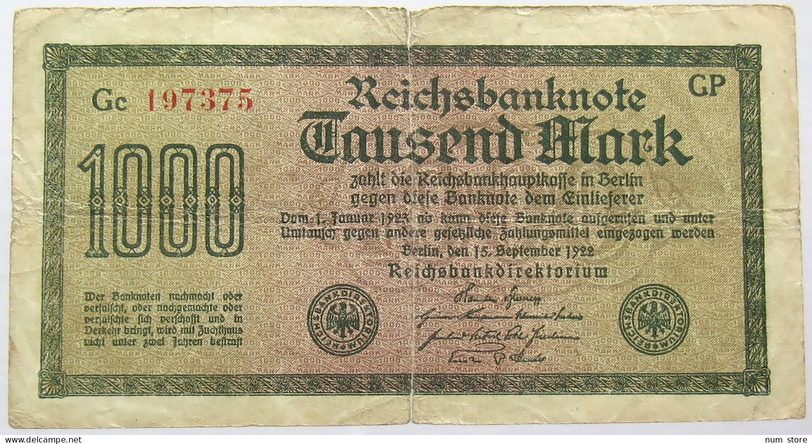 GERMANY 1000 MARK 1922 #alb066 0119 - 1000 Mark