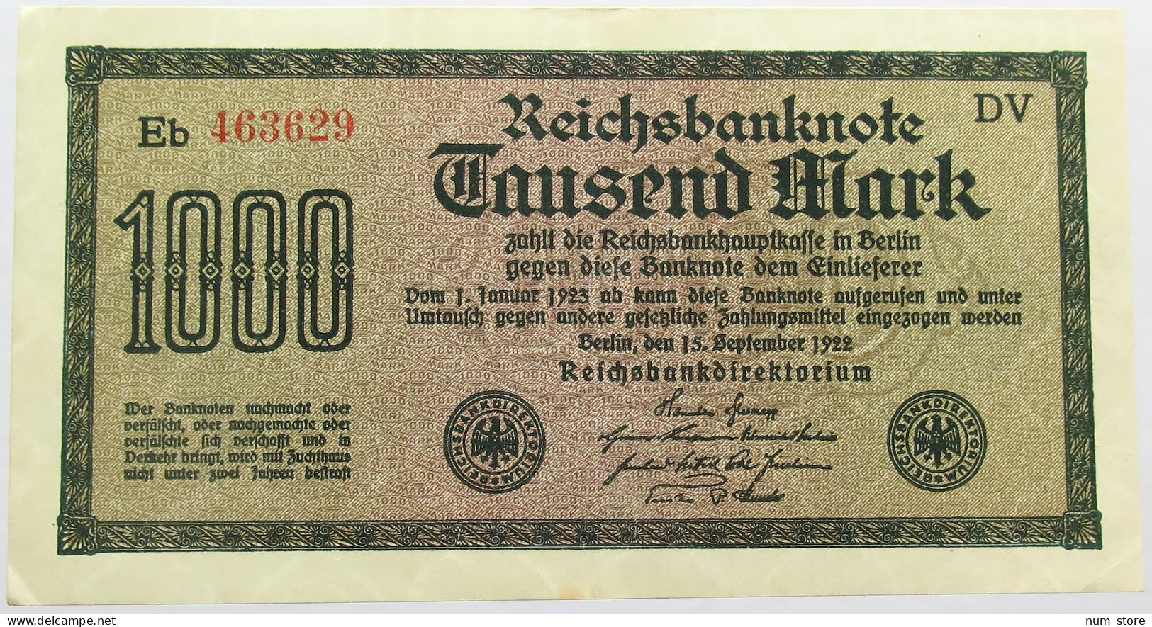 GERMANY 1000 MARK 1922 #alb013 0093 - 1.000 Mark