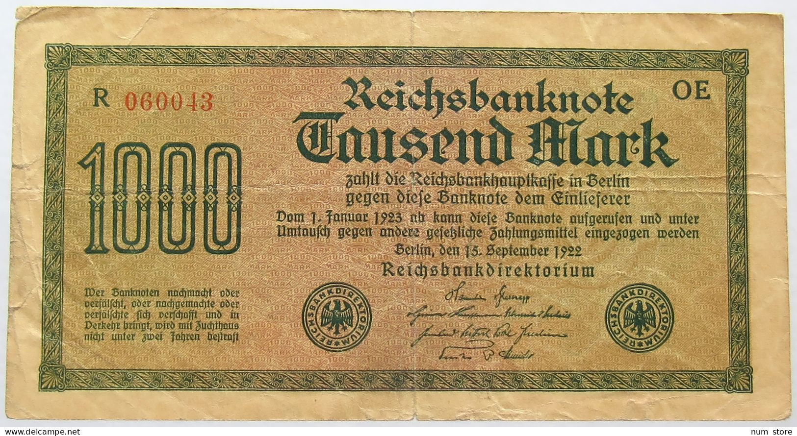 GERMANY 1000 MARK 1922 #alb066 0133 - 1000 Mark