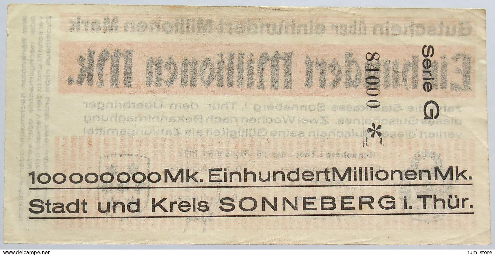 GERMANY 100 MILLIONEN MARK SONNEBERG #alb003 0181 - 100 Mio. Mark