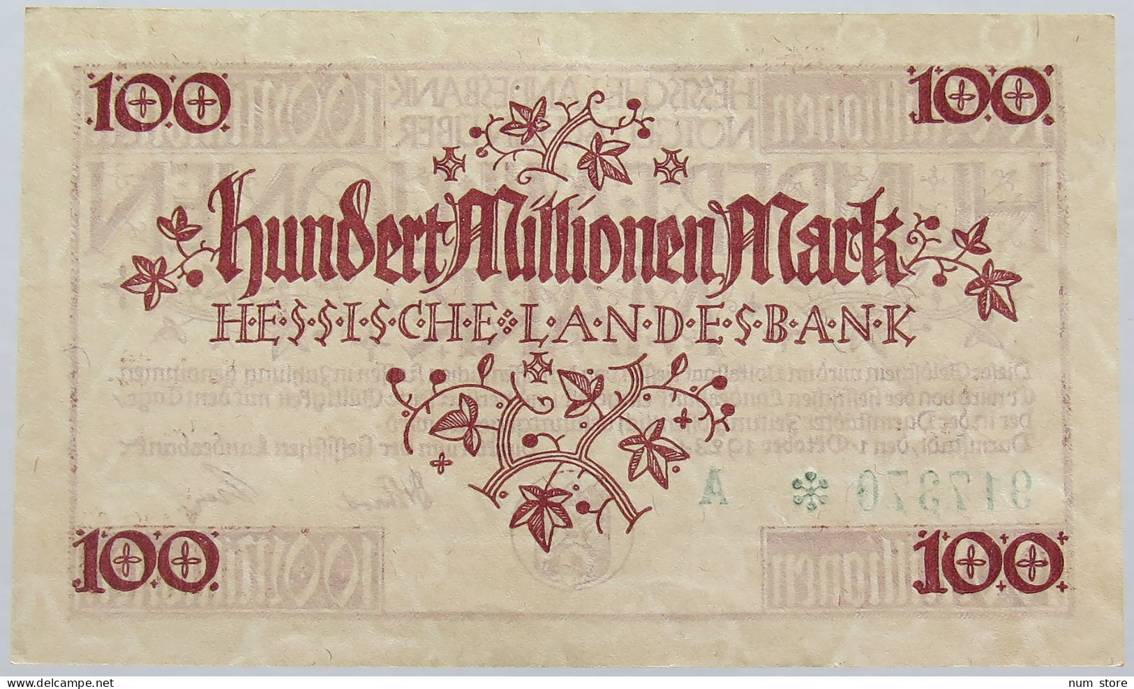 GERMANY 100 MILLIONEN MARK 1923 HESSEN #alb004 0273 - 100 Miljoen Mark