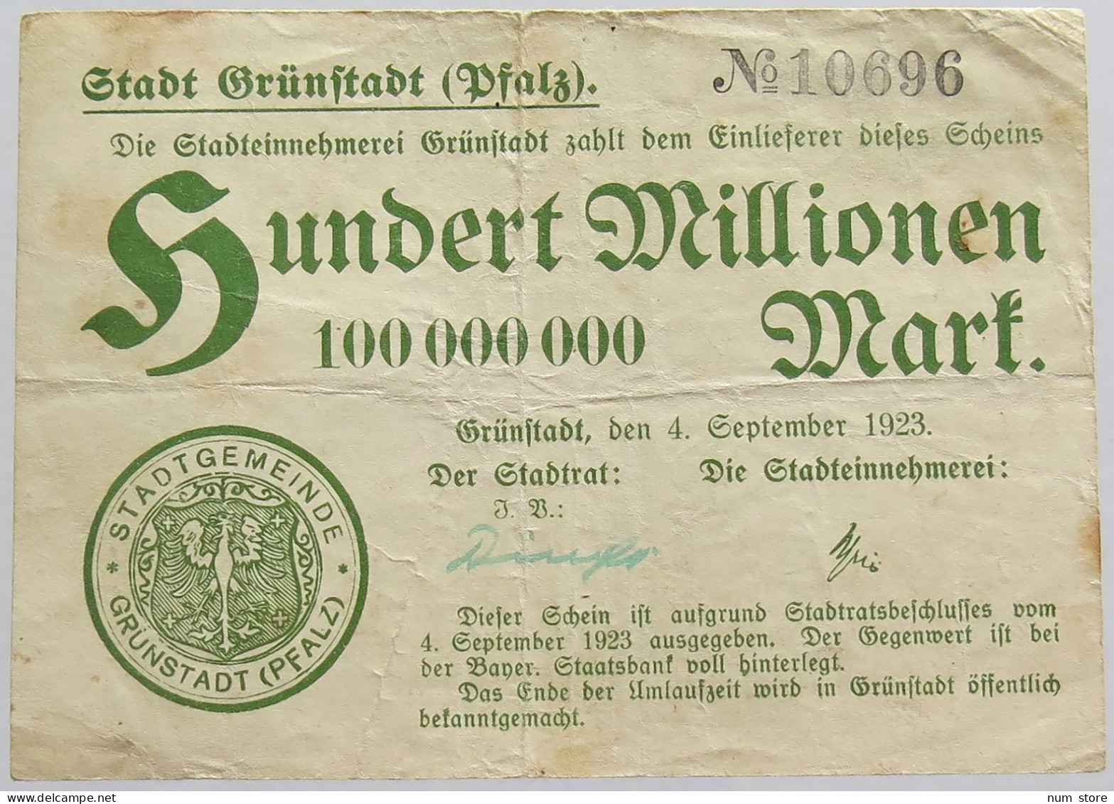 GERMANY 100 MILLIONEN MARK GRUNSTADT #alb019 0027 - 100 Millionen Mark