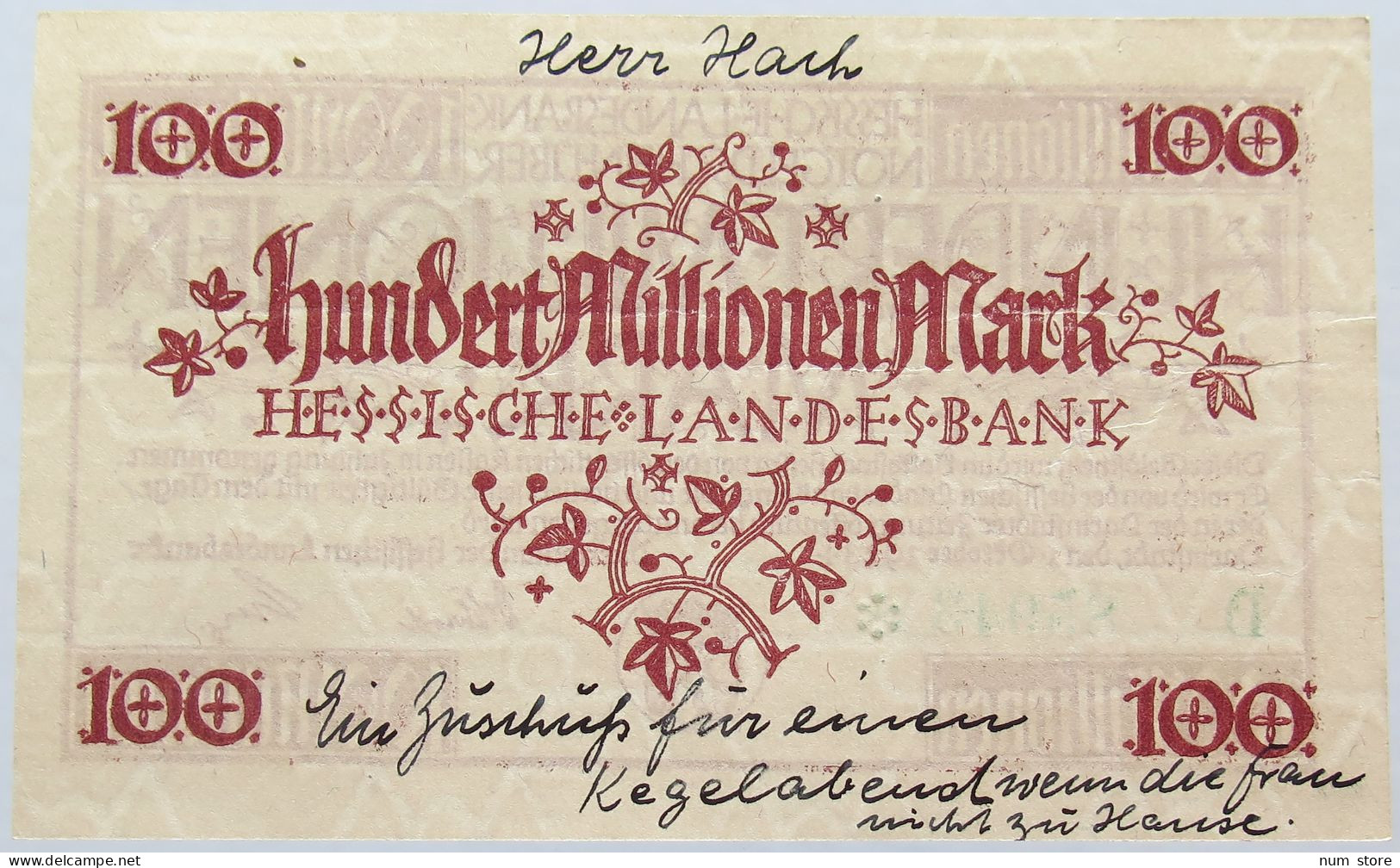 GERMANY 100 MILLIONEN MARK 1923 HESSEN #alb004 0141 - 100 Millionen Mark