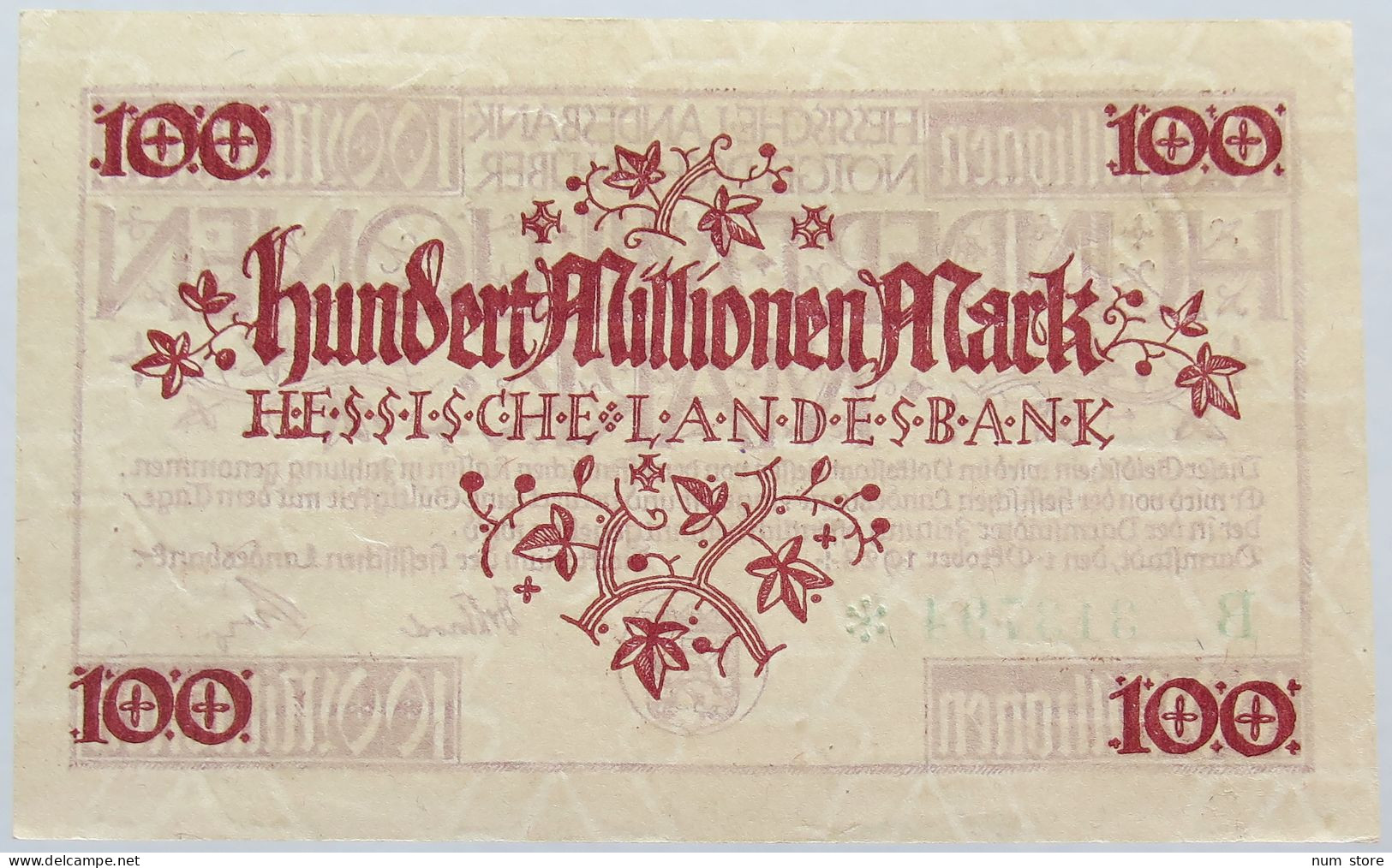 GERMANY 100 MILLIONEN MARK 1923 HESSEN #alb004 0147 - 100 Miljoen Mark