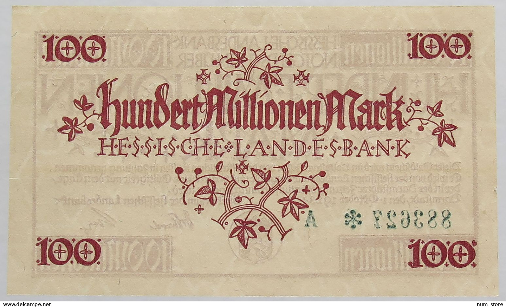 GERMANY 100 MILLIONEN MARK 1923 HESSEN #alb008 0019 - 100 Miljoen Mark