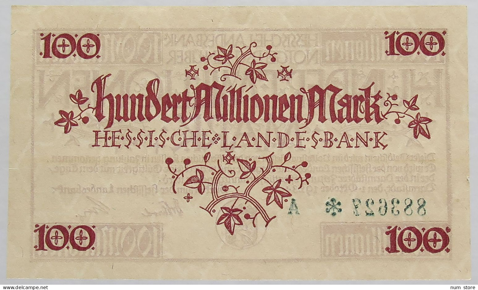 GERMANY 100 MILLIONEN MARK 1923 HESSEN #alb008 0019 - 100 Millionen Mark