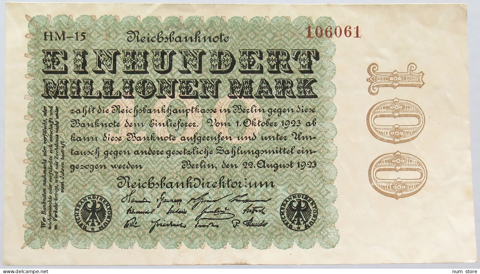 GERMANY 100 MILLIONEN MARK 1923 #alb004 0195 - 100 Miljoen Mark