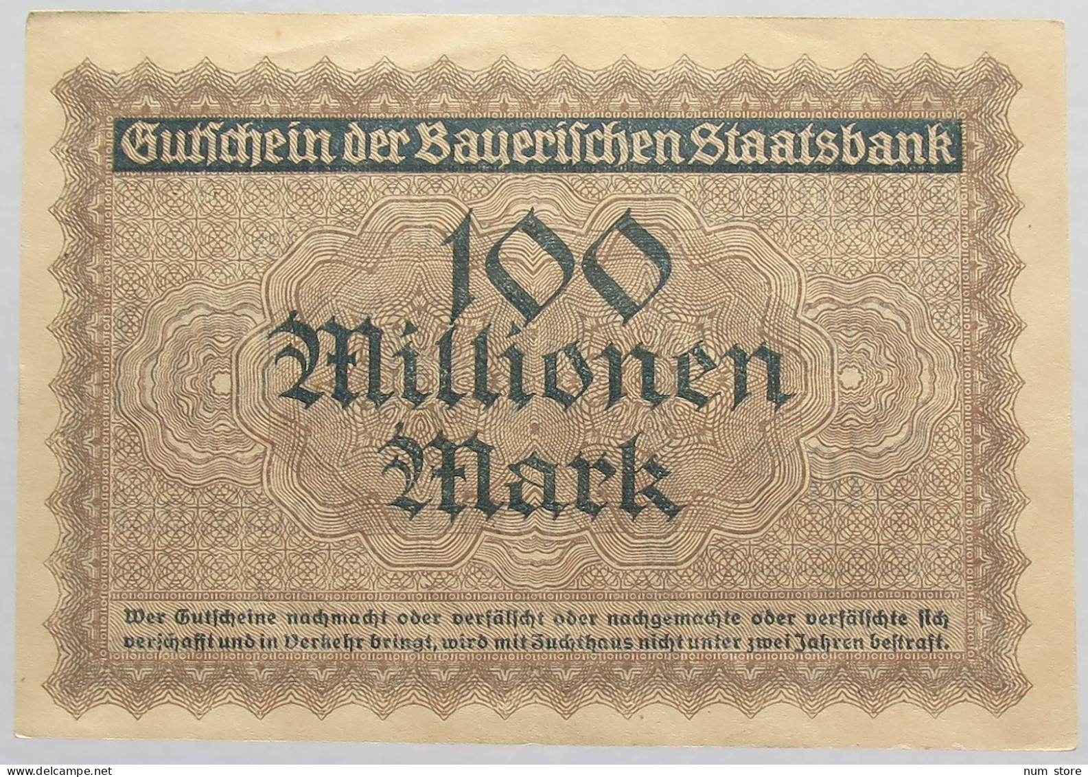 GERMANY 100 MILLIONEN MARK 1923 BAYERN #alb008 0105 - 100 Mio. Mark