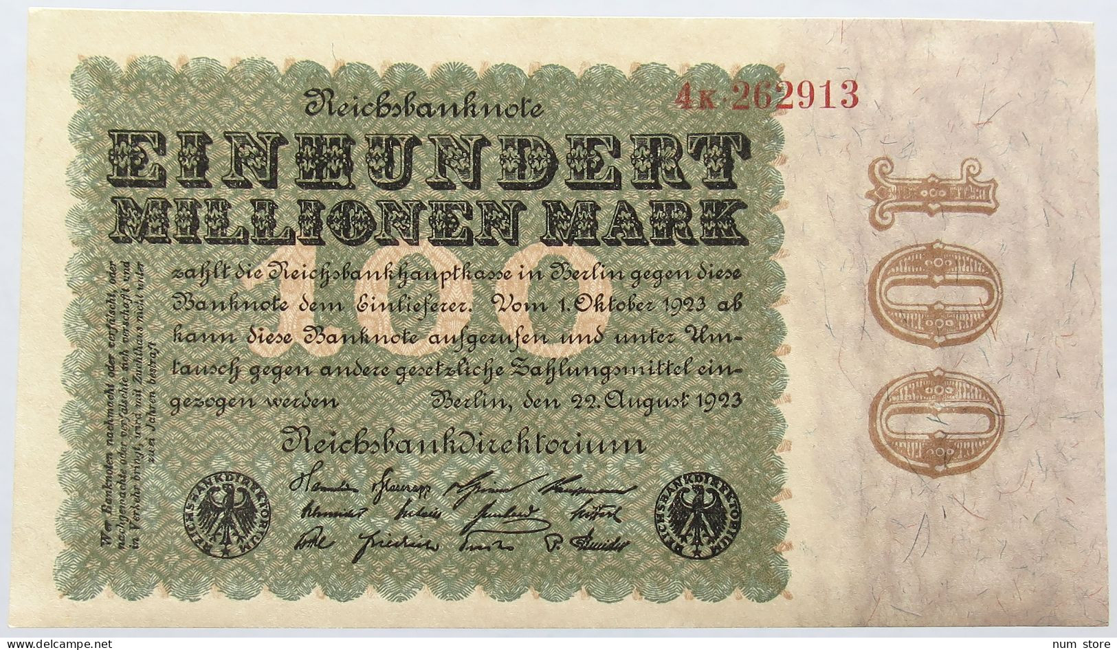 GERMANY 100 MILLIONEN MARK 1923 #alb004 0153 - 100 Miljoen Mark