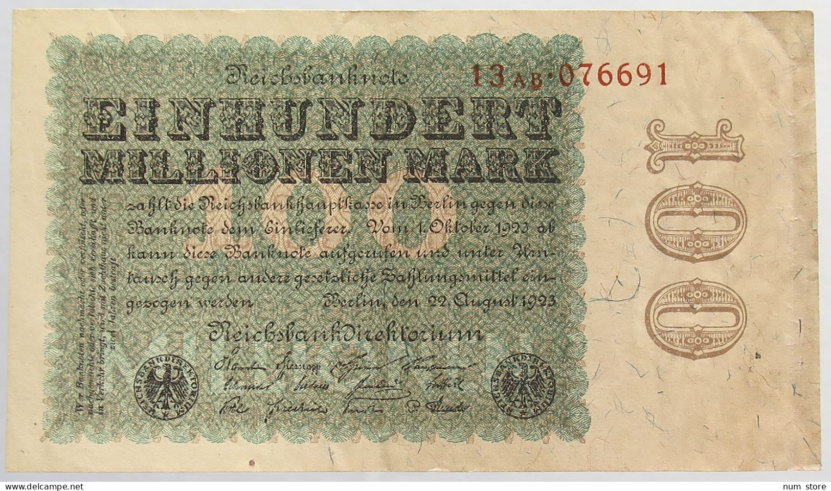 GERMANY 100 MILLIONEN MARK 1923 #alb066 0375 - 100 Miljoen Mark