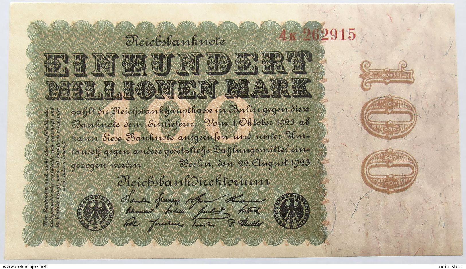GERMANY 100 MILLIONEN MARK 1923 #alb004 0151 - 100 Mio. Mark