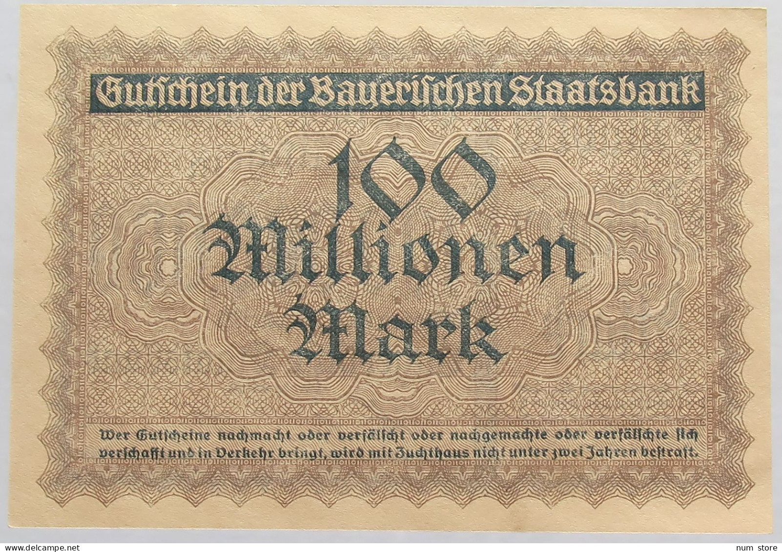 GERMANY 100 MILLIONEN MARK 1923 BAYERN #alb008 0103 - 100 Miljoen Mark