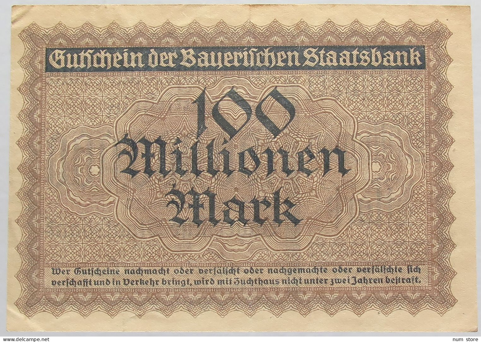 GERMANY 100 MILLIONEN MARK 1923 BAYERN #alb008 0107 - 100 Miljoen Mark