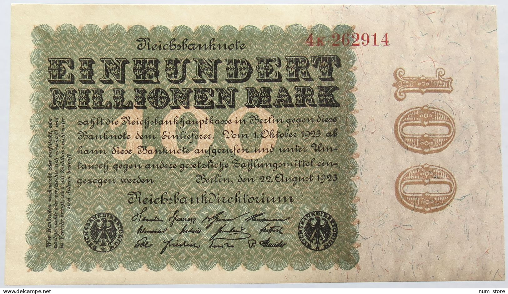 GERMANY 100 MILLIONEN MARK 1923 #alb004 0149 - 100 Miljoen Mark