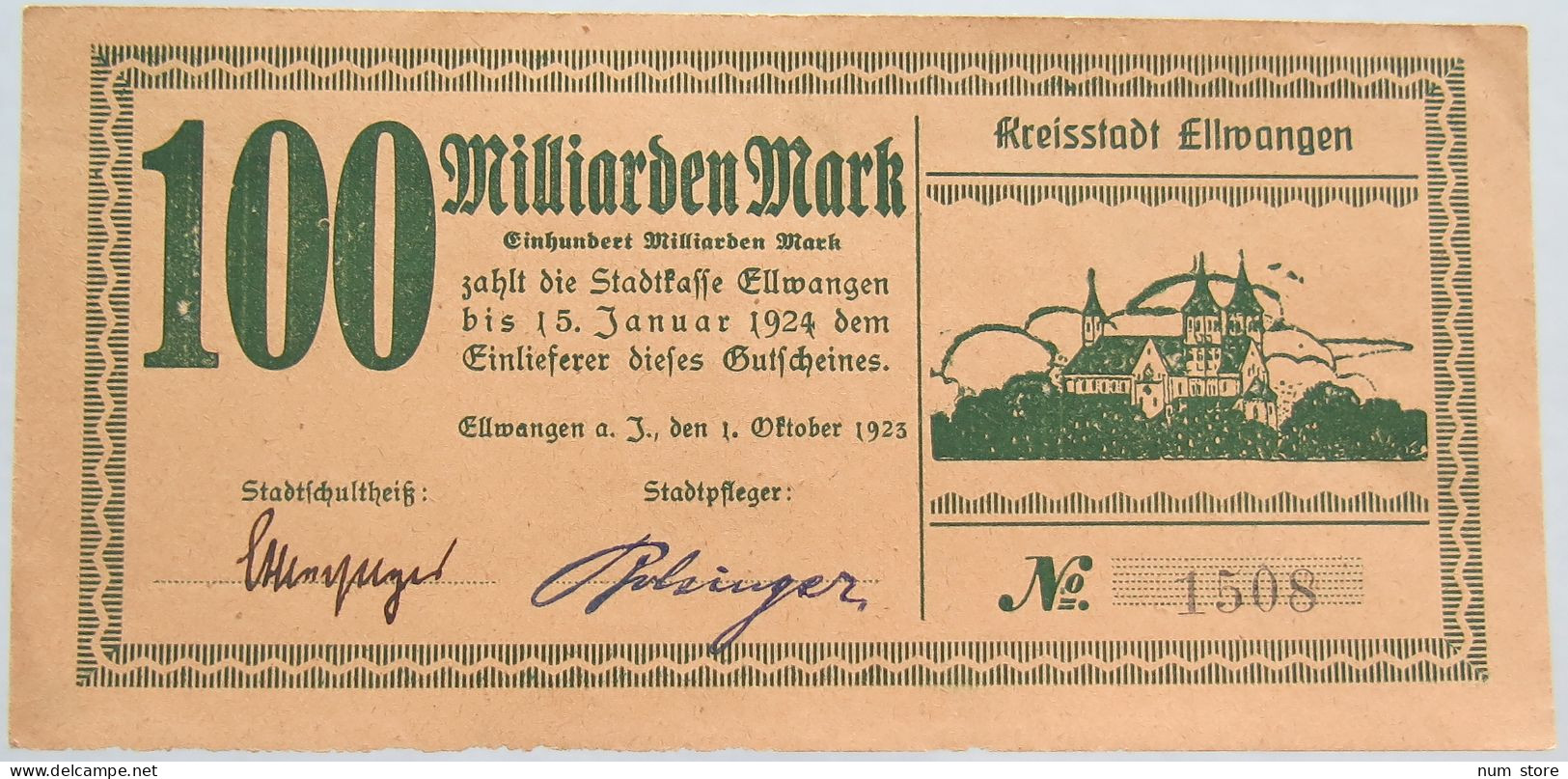GERMANY 100 MILLIARDEN MARK 1923 ELLWANGEN #alb002 0289 - 100 Mrd. Mark