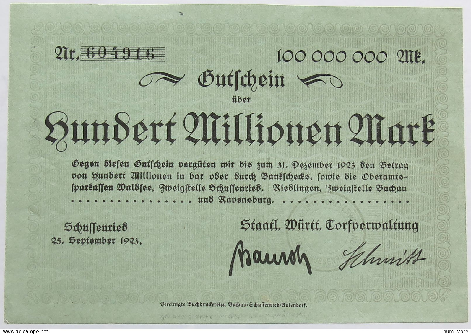 GERMANY 100 MILLIONEN MARK 1923 #alb002 0395 - 100 Mio. Mark