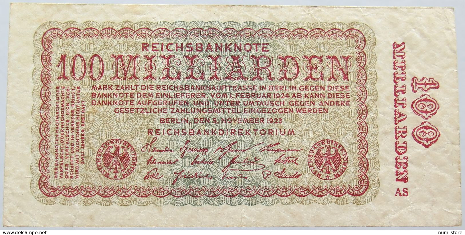 GERMANY 100 MILLIARDEN 1923 #alb004 0203 - 100 Miljard Mark
