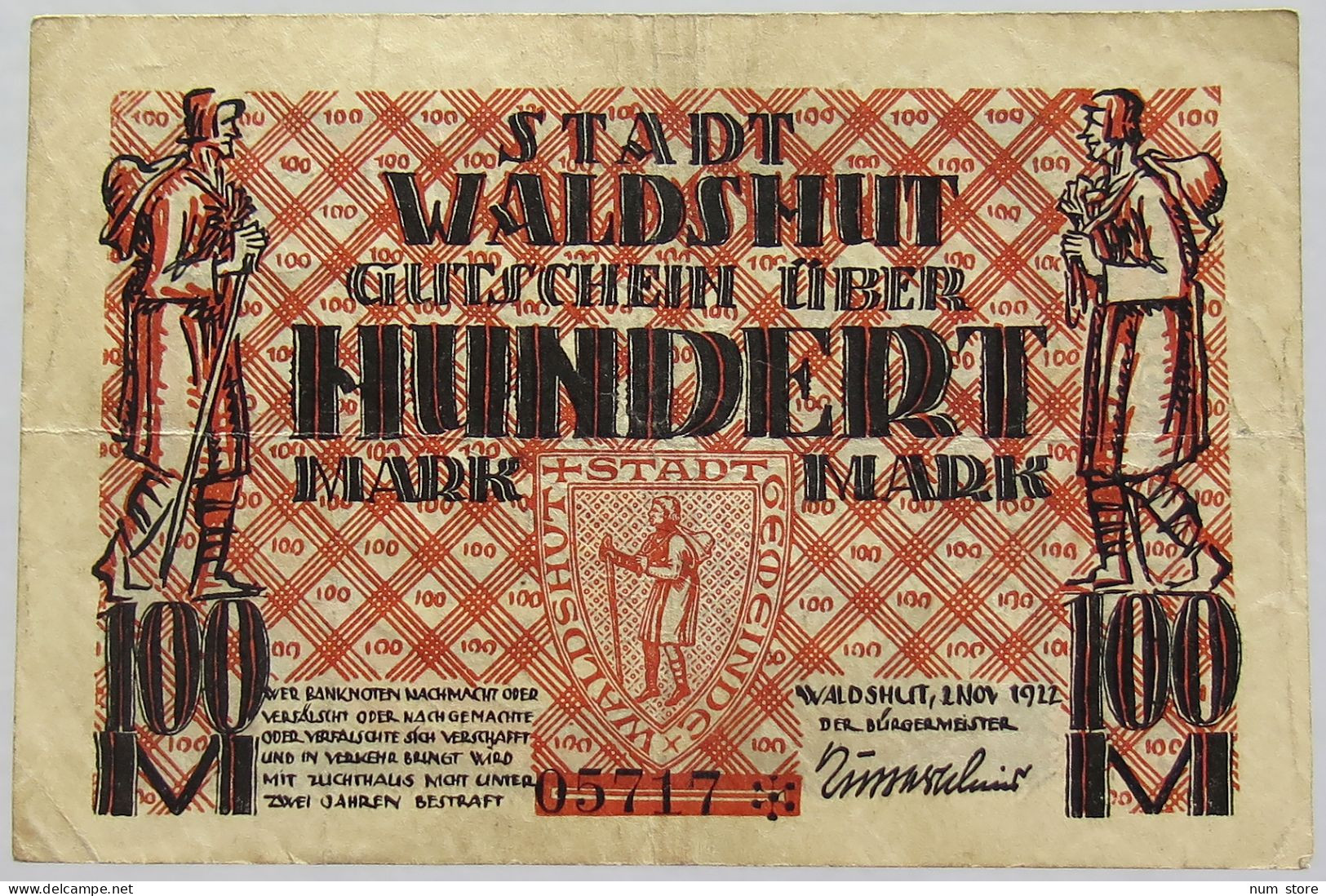 GERMANY 100 MARK 1922 WALDSHUT #alb010 0101 - 100 Mark