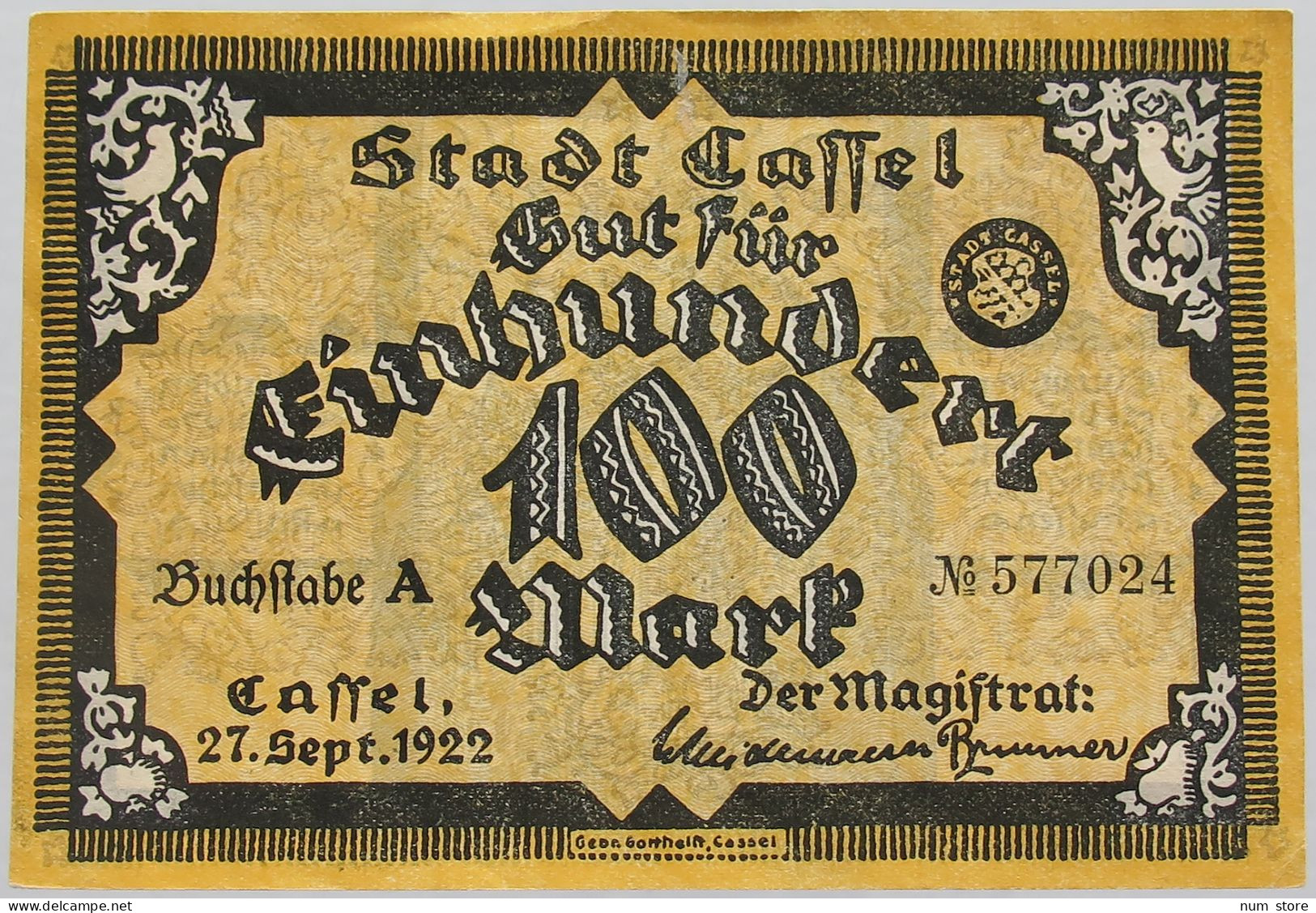 GERMANY 100 MARK 1922 CASSEL #alb002 0001 - 100 Mark