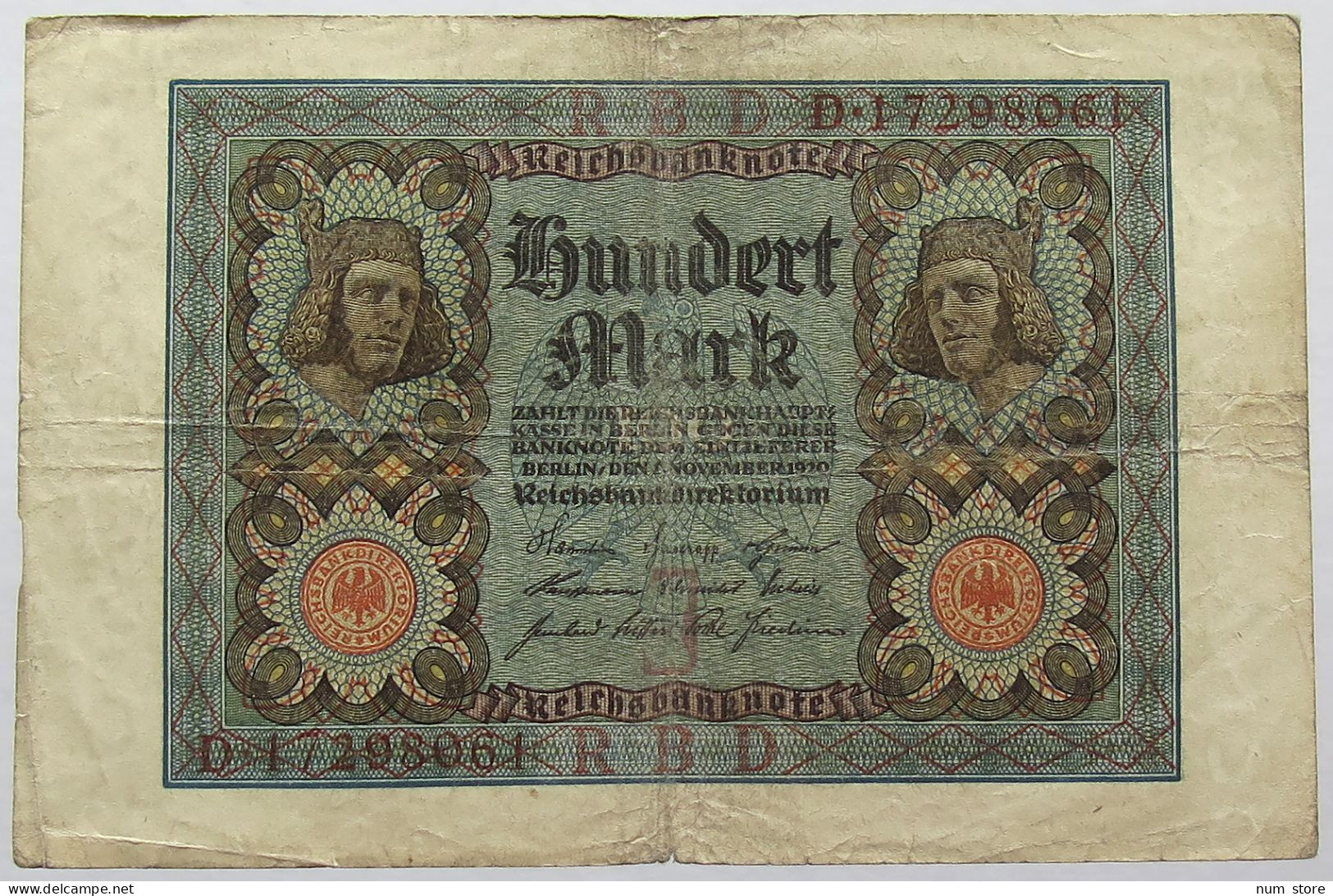 GERMANY 100 MARK 1920 #alb067 0135 - 100 Mark