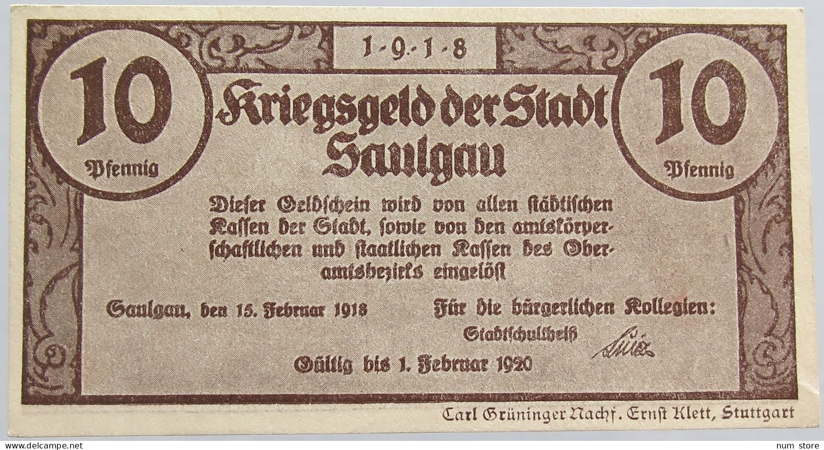 GERMANY 10 PFENNIG SAULGAU 1918 #alb002 0363 - Sonstige & Ohne Zuordnung
