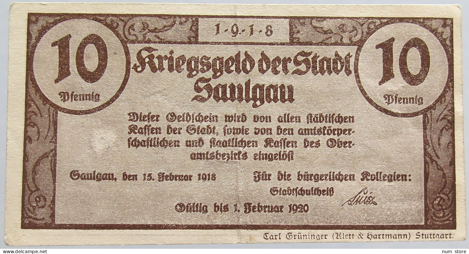 GERMANY 10 PFENNIG SAULGAU 1918 #alb002 0361 - Other & Unclassified