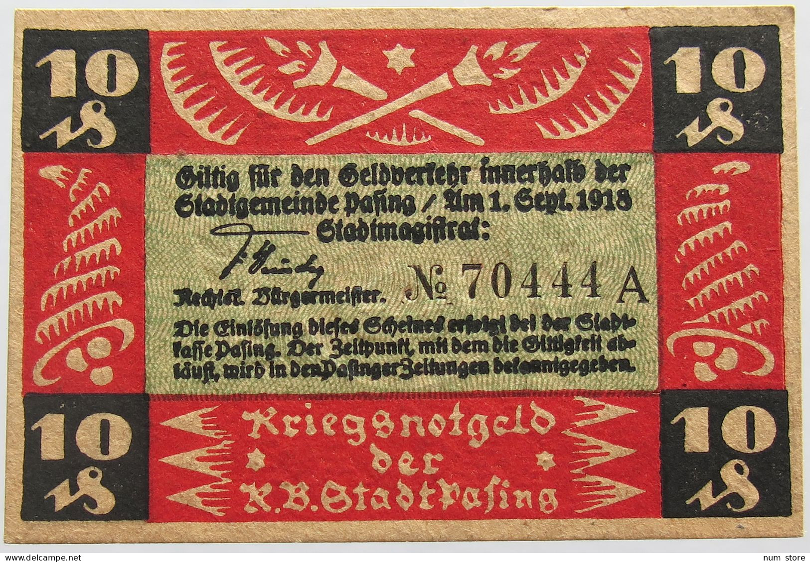GERMANY 10 PFENNIG PASING 1918 #alb003 0299 - Sonstige & Ohne Zuordnung