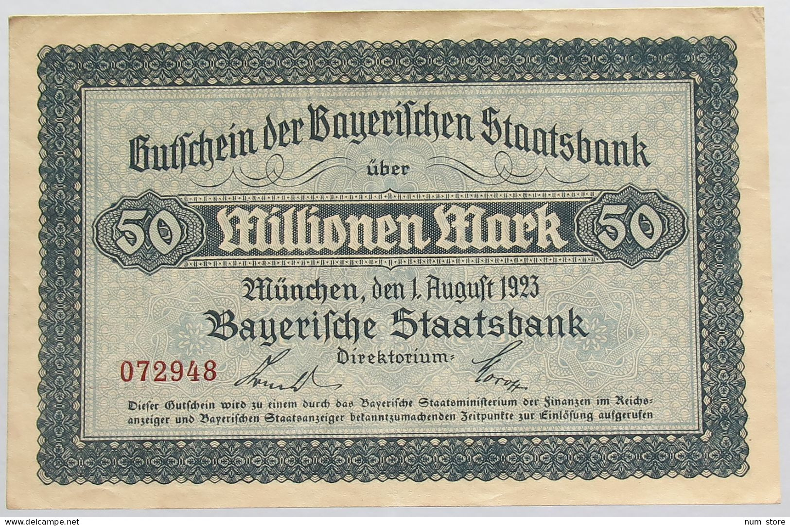 GERMANY 50 MILLIONEN MARK 1923 BAYERN #alb008 0109 - 50 Millionen Mark