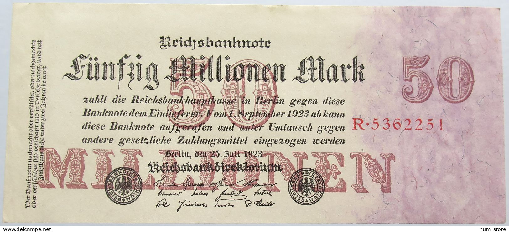 GERMANY 50 MILLIONEN MARK 1923 #alb004 0495 - 50 Miljoen Mark