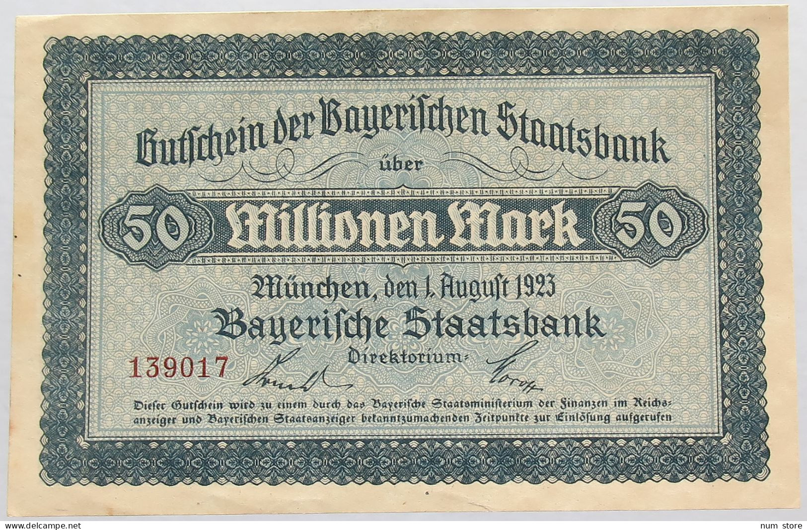 GERMANY 50 MILLIONEN MARK 1923 BAYERN #alb008 0119 - 50 Miljoen Mark