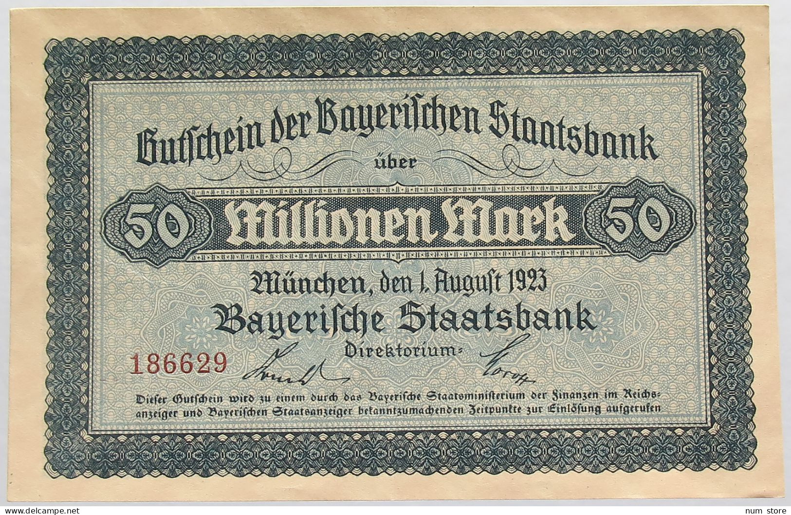 GERMANY 50 MILLIONEN MARK 1923 BAYERN #alb008 0115 - 50 Miljoen Mark