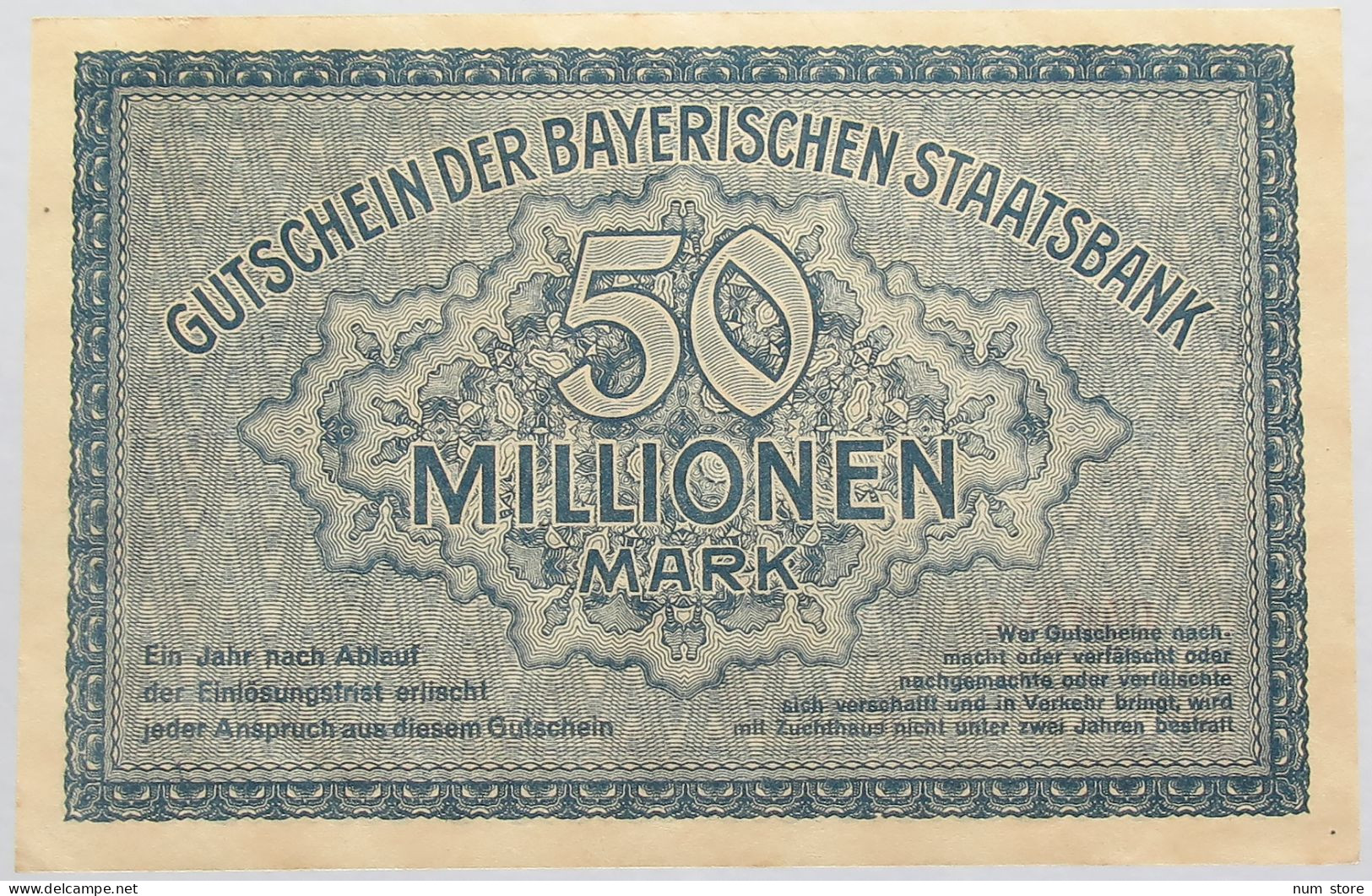 GERMANY 50 MILLIONEN MARK 1923 BAYERN #alb008 0113 - 50 Miljoen Mark