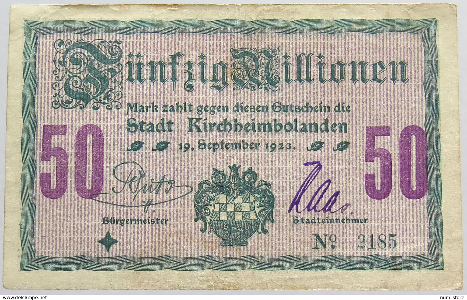 GERMANY 50 MILLIONEN 1923 KIRCHHEIMBOLANDEN #alb019 0013 - 50 Miljoen Mark