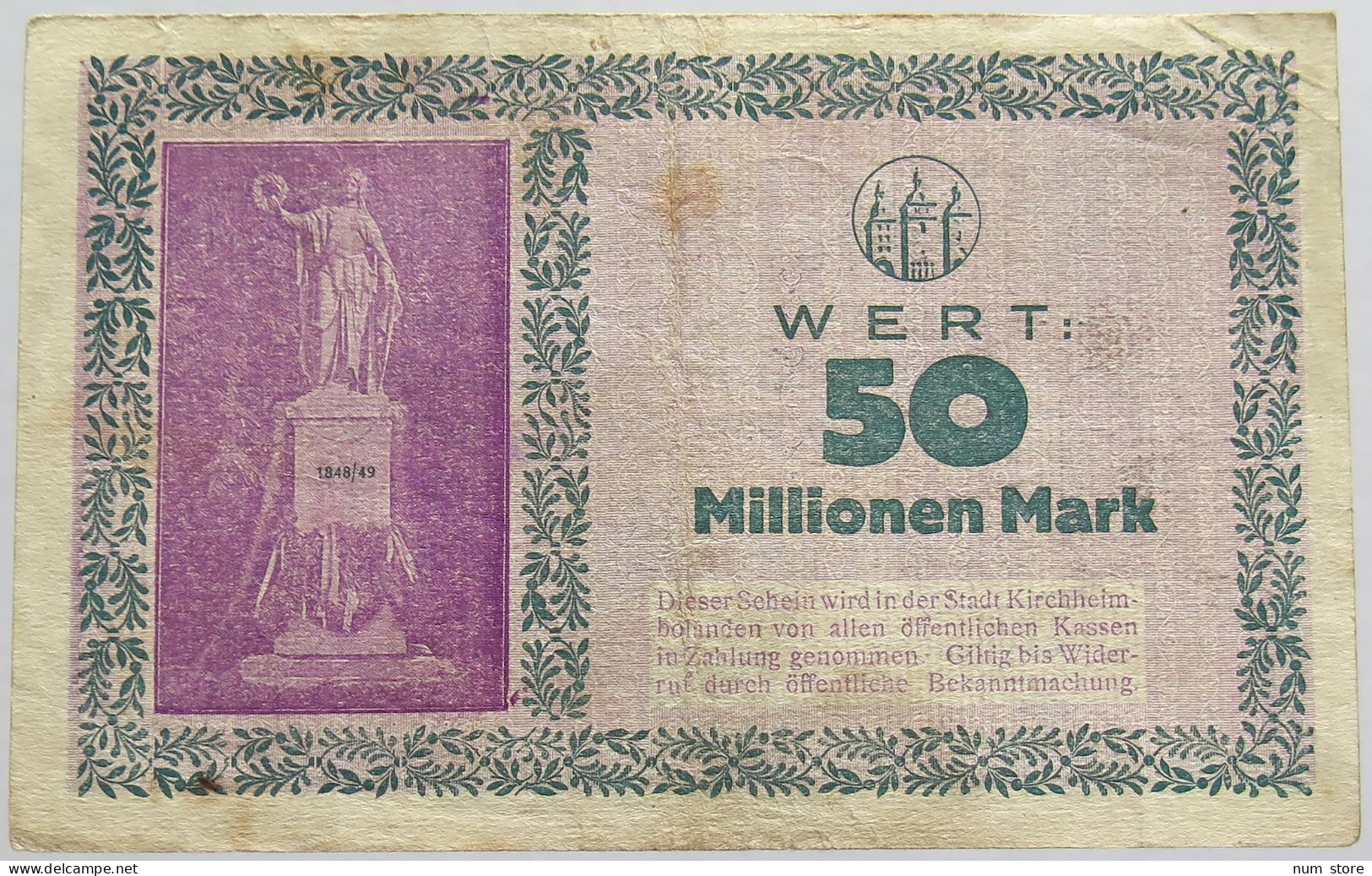 GERMANY 50 MILLIONEN 1923 KIRCHHEIMBOLANDEN #alb019 0013 - 50 Miljoen Mark