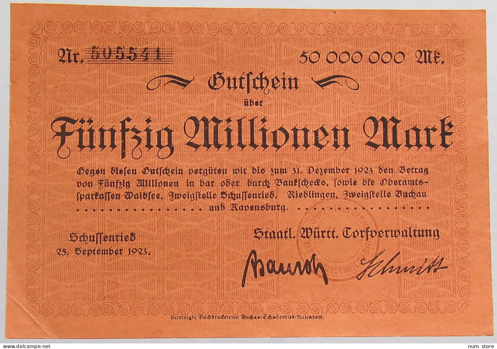 GERMANY 50 MILLIONEN MARK 1923 #alb002 0393 - 50 Miljoen Mark