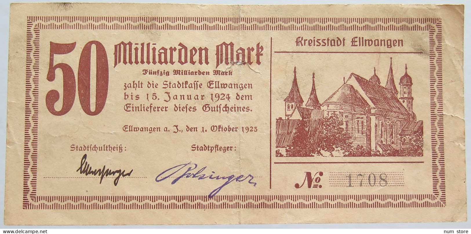 GERMANY 50 MILLIARDEN MARK 1923 ELLWANGEN #alb002 0283 - 50 Mrd. Mark