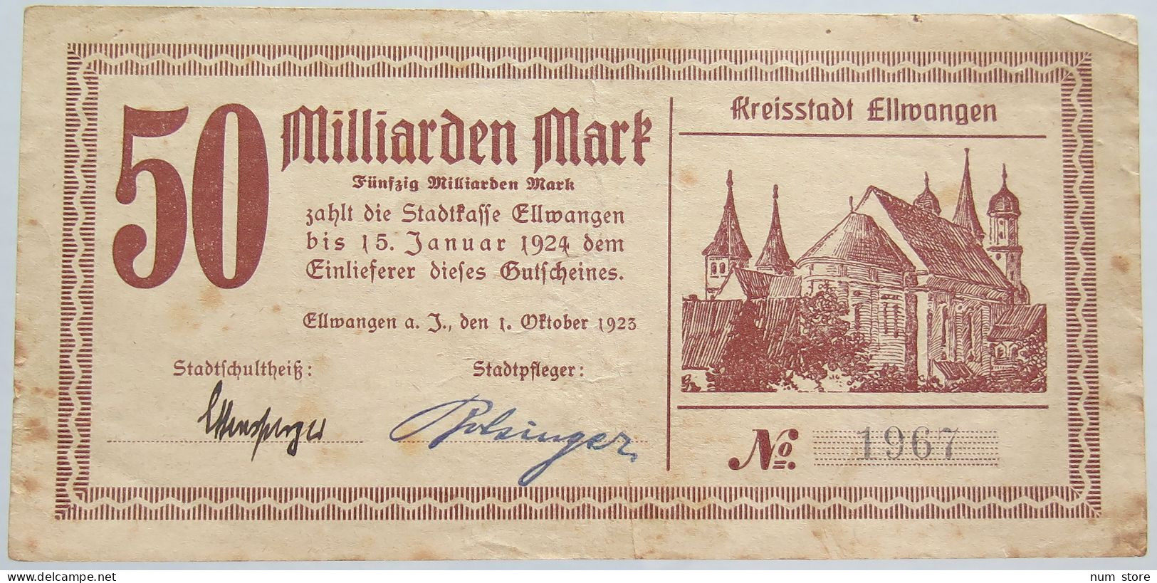 GERMANY 50 MILLIARDEN MARK 1923 ELLWANGEN #alb002 0281 - 50 Mrd. Mark