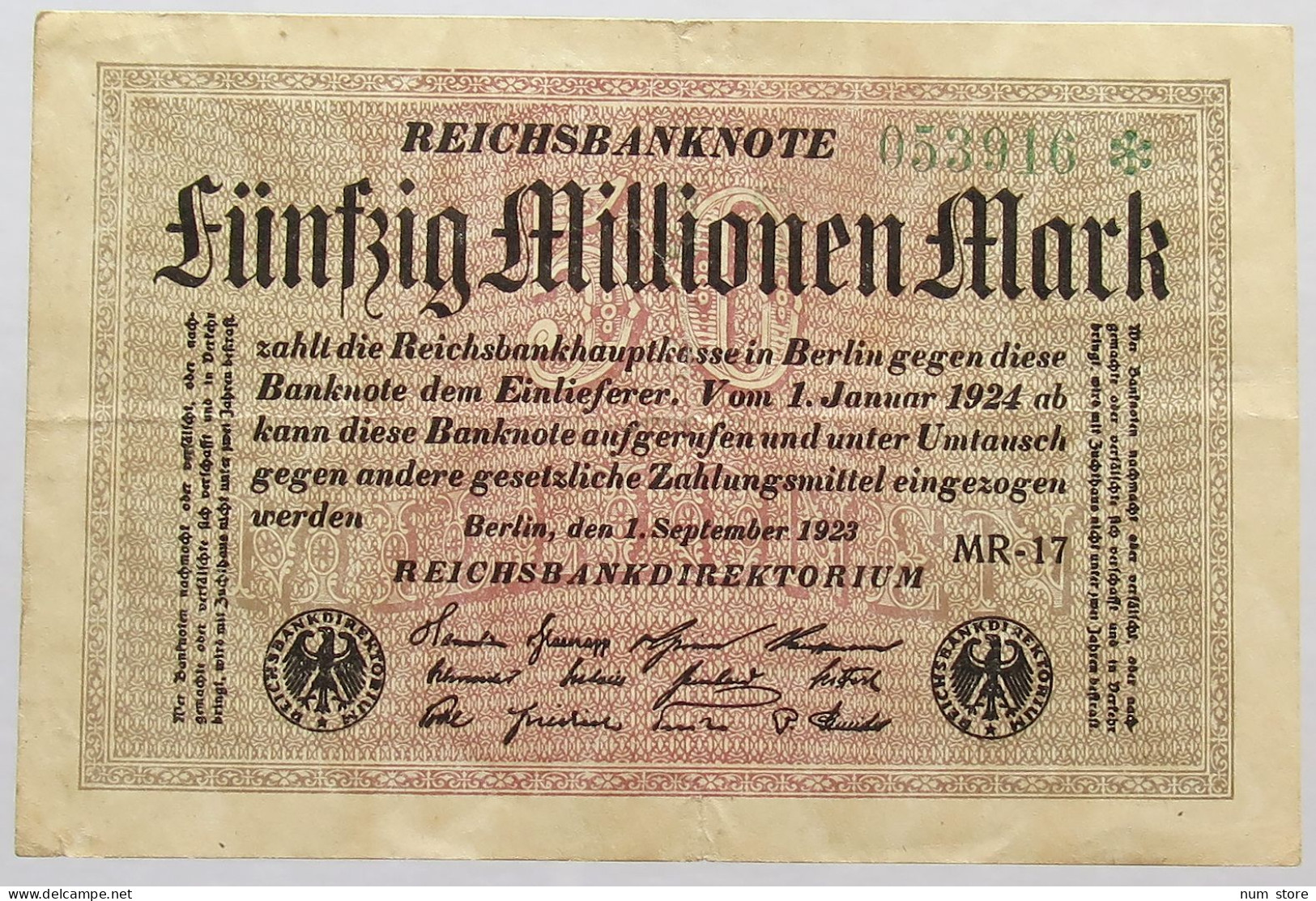 GERMANY 50 MILLIONEN 1923 #alb066 0233 - 50 Miljoen Mark