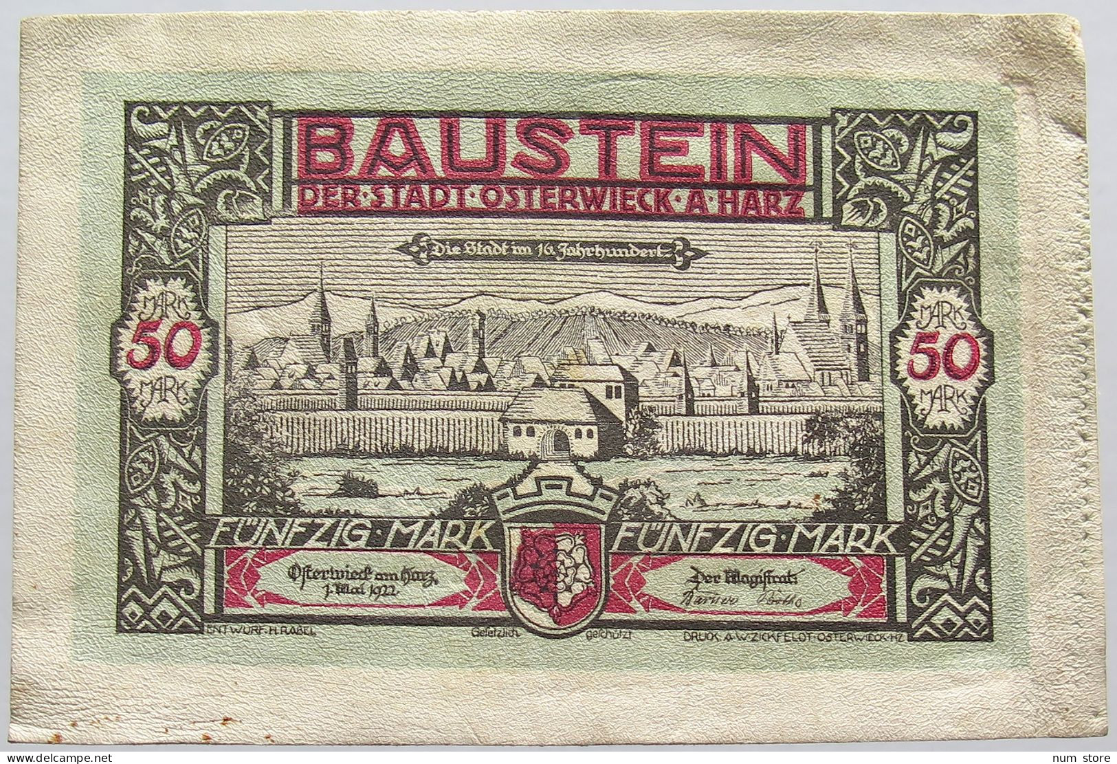 GERMANY 50 MARK 1922 OSTERWIECK LEATHER #alb020 0047 - 50 Mark