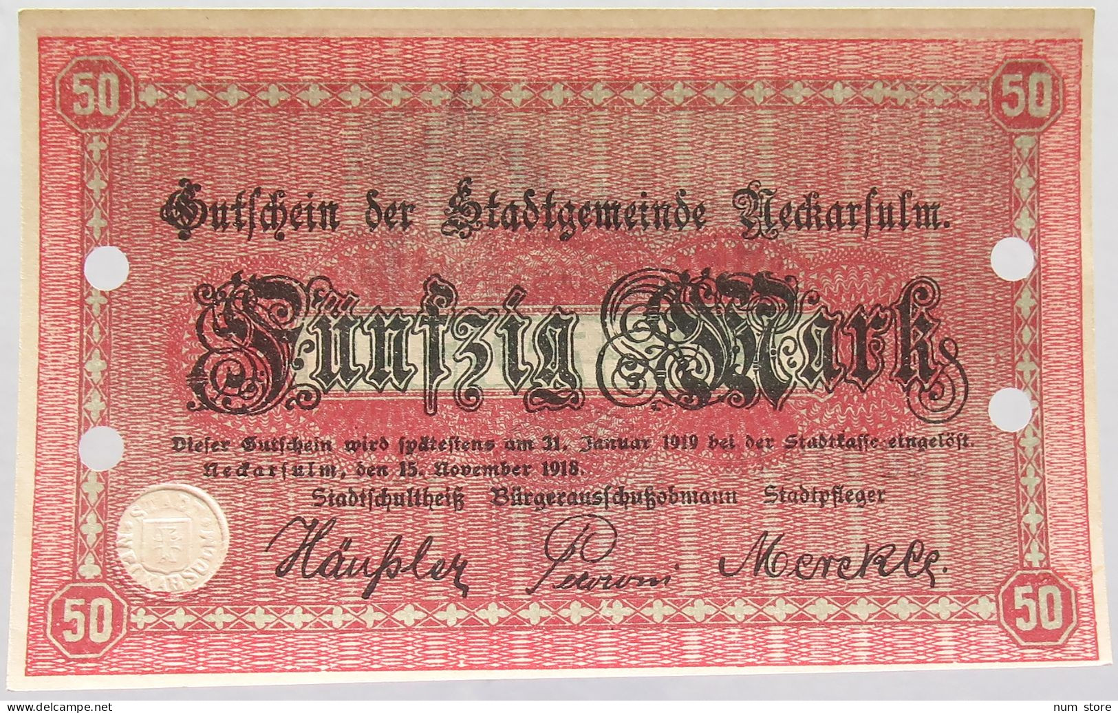 GERMANY 50 MARK 1918 NECKARSULM #alb002 0221 - 50 Mark