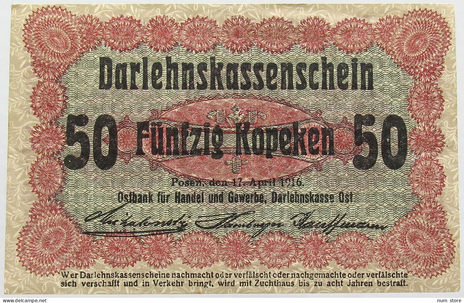 GERMANY 50 KOPEKS DARLEHNSKASSE OST POSEN 1916 #alb002 0161 - Altri & Non Classificati