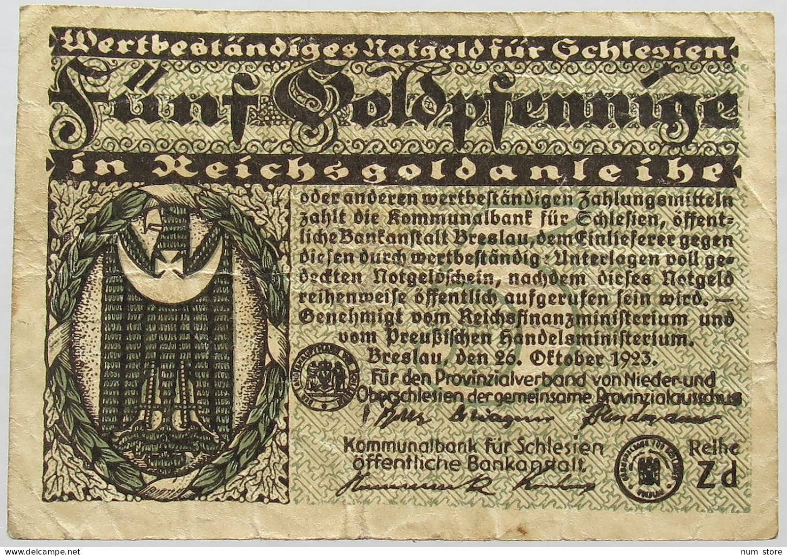 GERMANY 50 GOLDPFENNIGE 1923 SCHLESIEN #alb008 0255 - Deutsche Golddiskontbank
