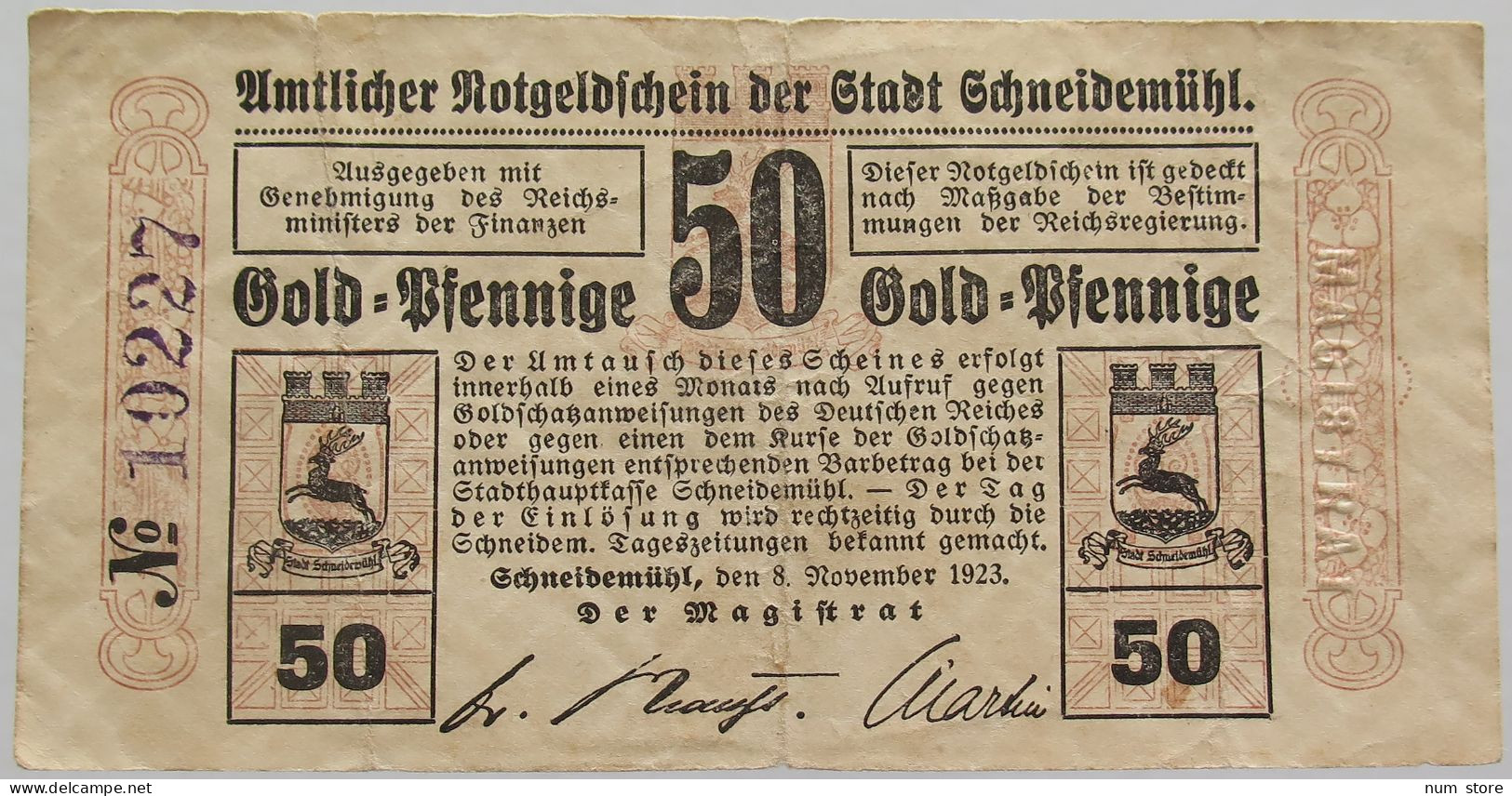 GERMANY 50 GOLD PFENNIG SCHNEIDEMUHL RARE #alb002 0057 - Deutsche Golddiskontbank