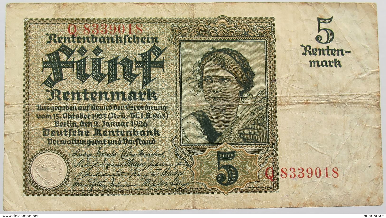 GERMANY 5 RENTENMARK 1926 #alb013 0113 - 5 Rentenmark