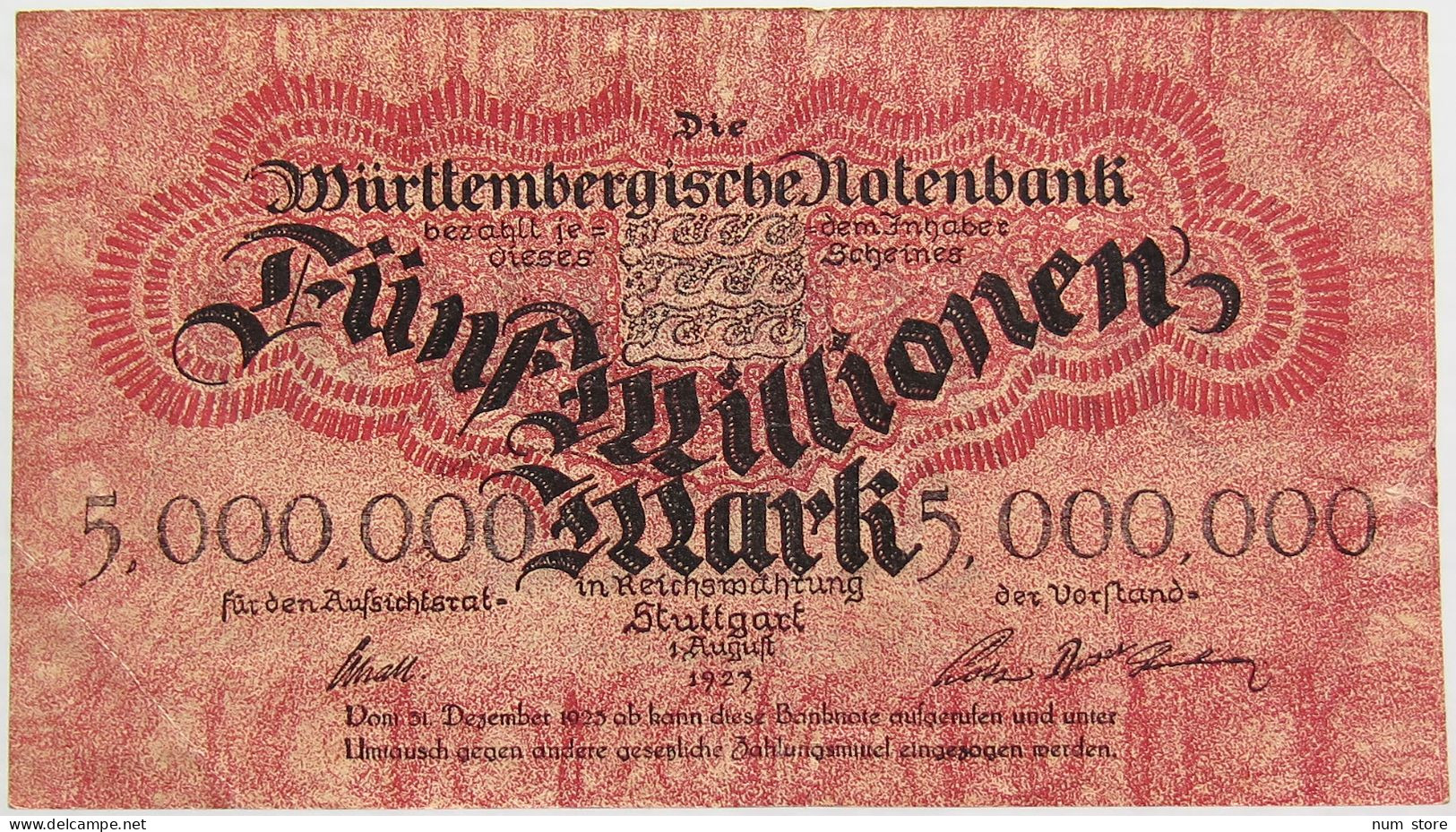GERMANY 5 MILLIONEN MARK STUTTGART #alb010 0021 - 5 Millionen Mark