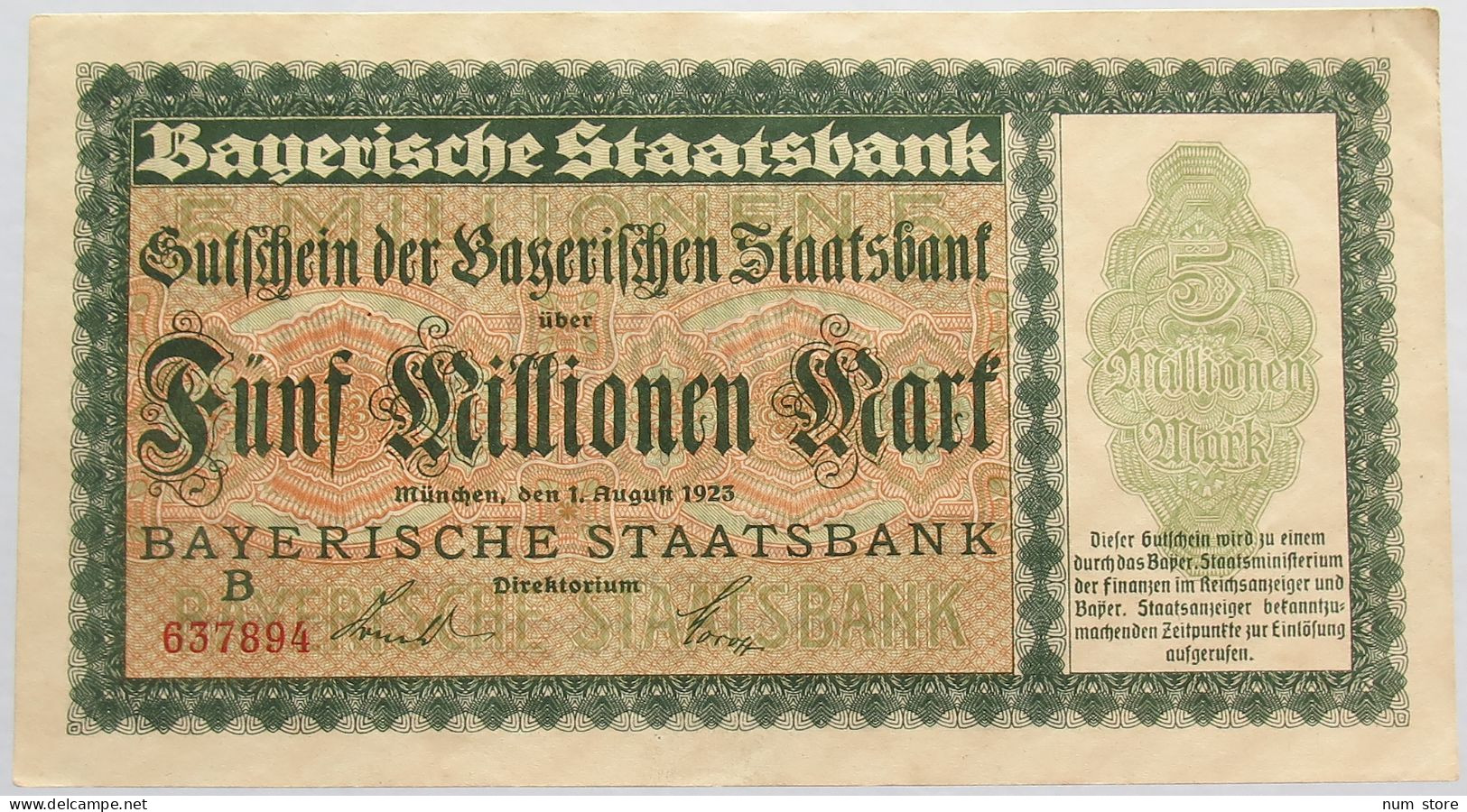 GERMANY 5 MILLIONEN MARK 1923 BAYERN #alb008 0075 - 5 Mio. Mark