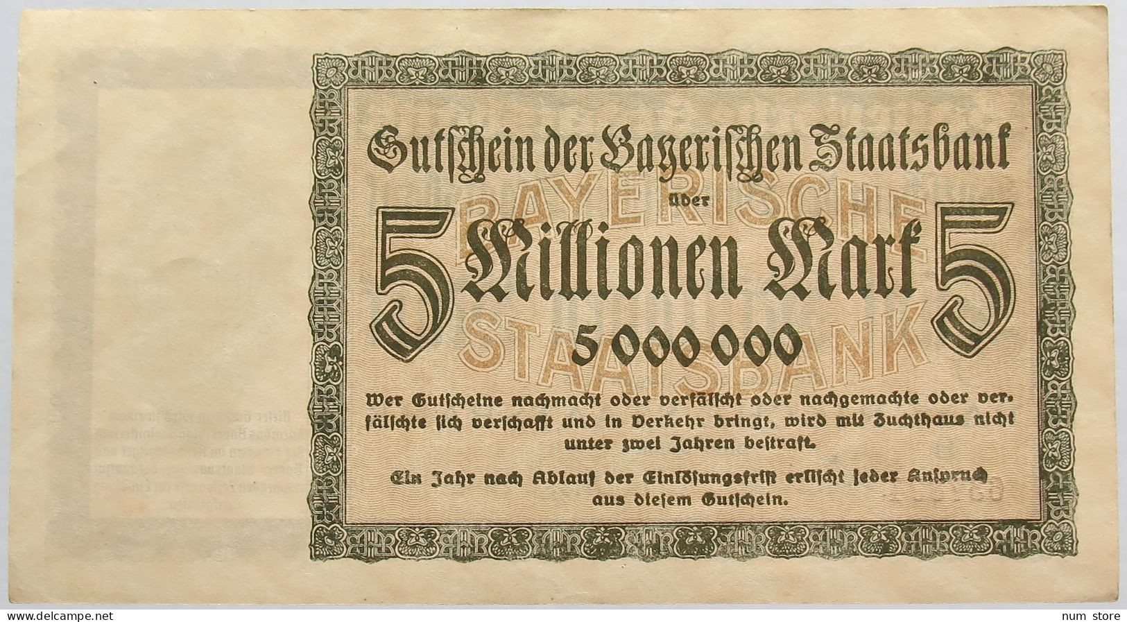 GERMANY 5 MILLIONEN MARK 1923 BAYERN #alb008 0075 - 5 Mio. Mark