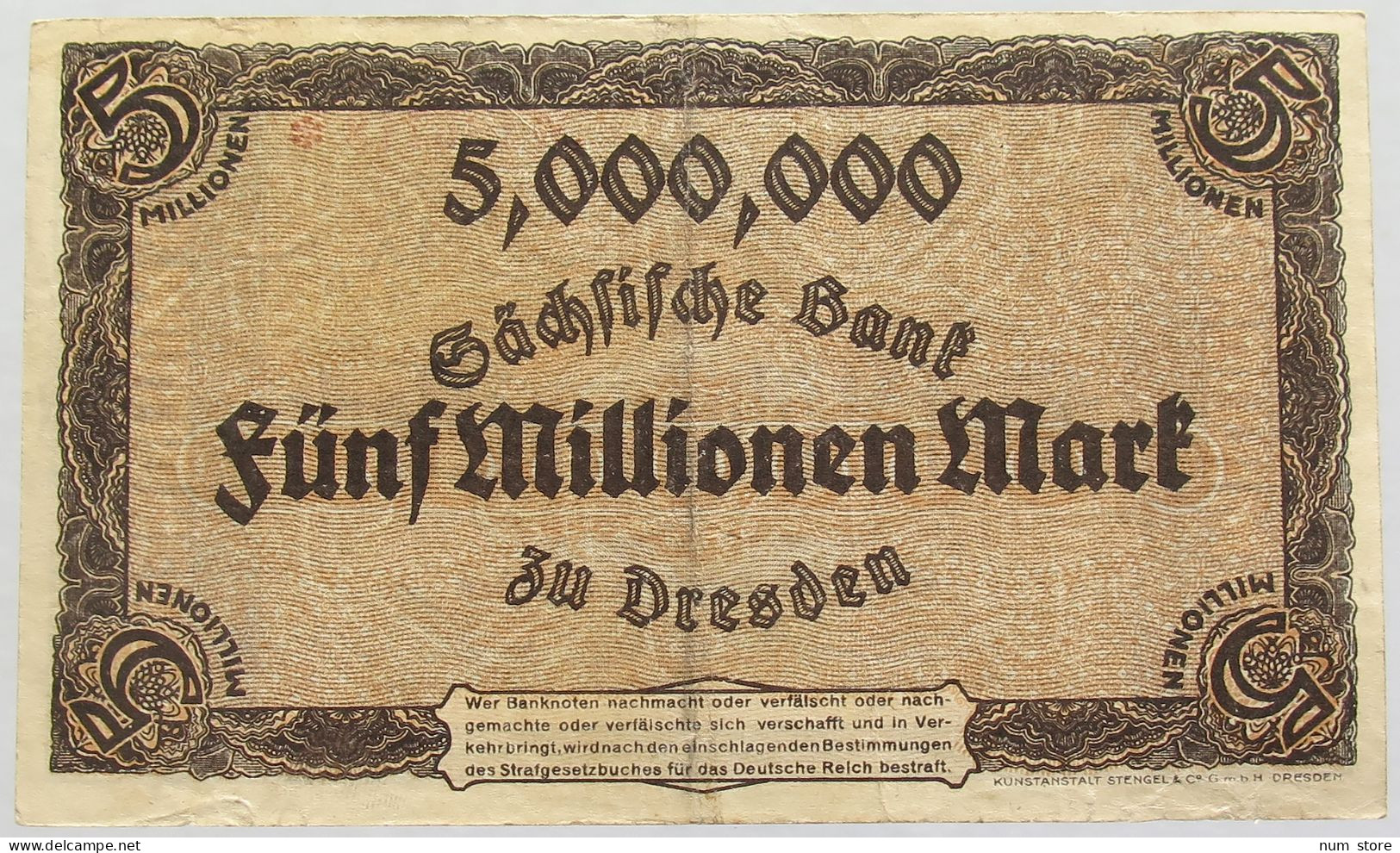 GERMANY 5 MILLIONEN MARK 1923 DRESDEN #alb010 0155 - 5 Mio. Mark